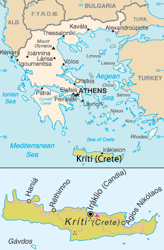 クレタ島とギリシャ　クリックすると「クレタ島の戦い」へ